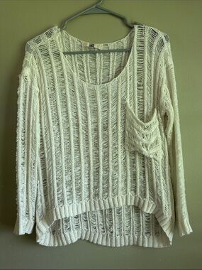 GBG Los Angeles Open-Knit Scoop Neck Pocket Sweater in Cream